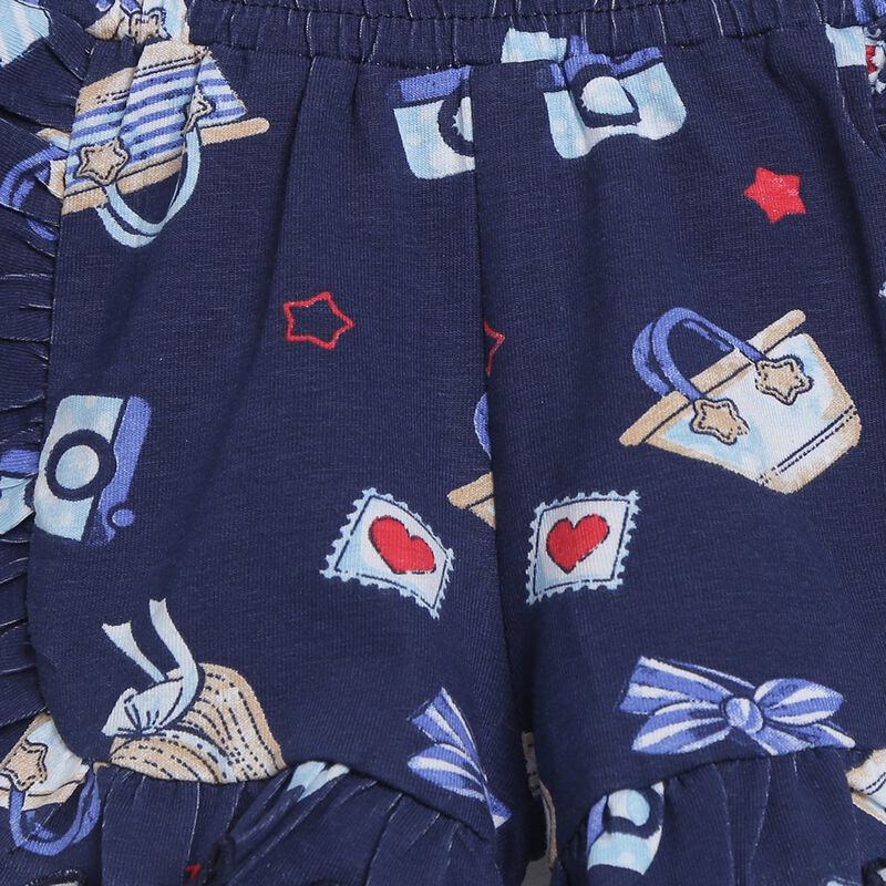 Girls Blue Printed Short Knitted Trousers image number 2